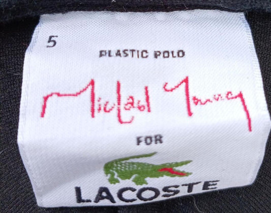 RARE Lacoste Michael Young Plastic Polo Shirt Large Size 5 Black 3D Textured