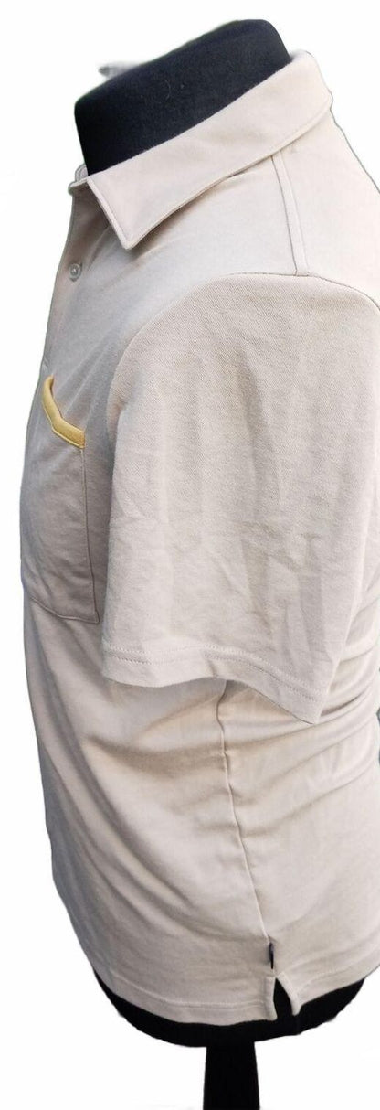 DKNY Polo Shirt – Beige with Yellow Trim – Size S – Smart Casual – Preloved