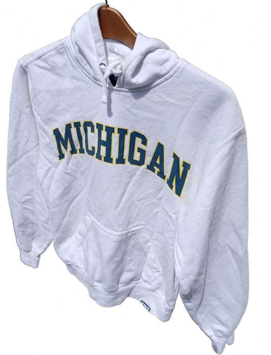 White Michigan Hoodie Sweatshirt with Front Pocket - XS - 19" P2P