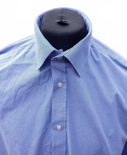 Moss Esq Regular Fit Shirt 17.5 Neck 24 P2P Blue Gingham Cuff-Link Spotless