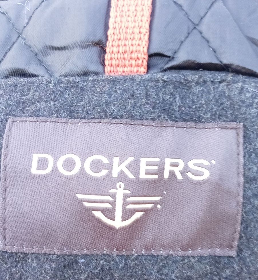 Dockers Mens XL Wool Blend Military Field Jacket Grey Heavy Utility Coat 23" P2P