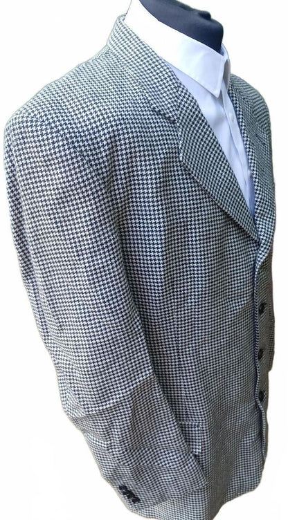 Vintage 1970s Men's Black White Houndstooth Wool Blazer Sport Coat XL 44L USA