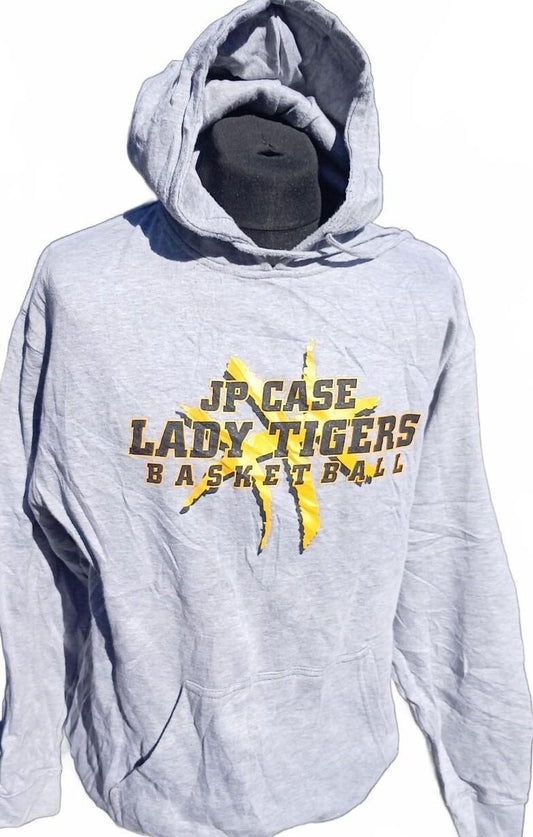 JP Case Lady Tigers Basketball Grey Hoodie Sweatshirt - XL 24" P2P