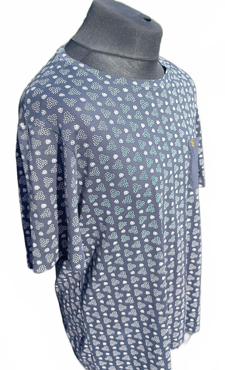 Men's Navy Blue Patterned Farah T-Shirt with Chest Pocket - XL 23" P2P