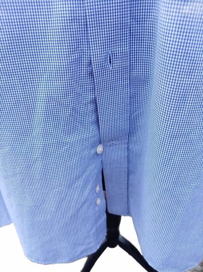 Moss Esq Regular Fit Shirt 17.5 Neck 24 P2P Blue Gingham Cuff-Link Spotless