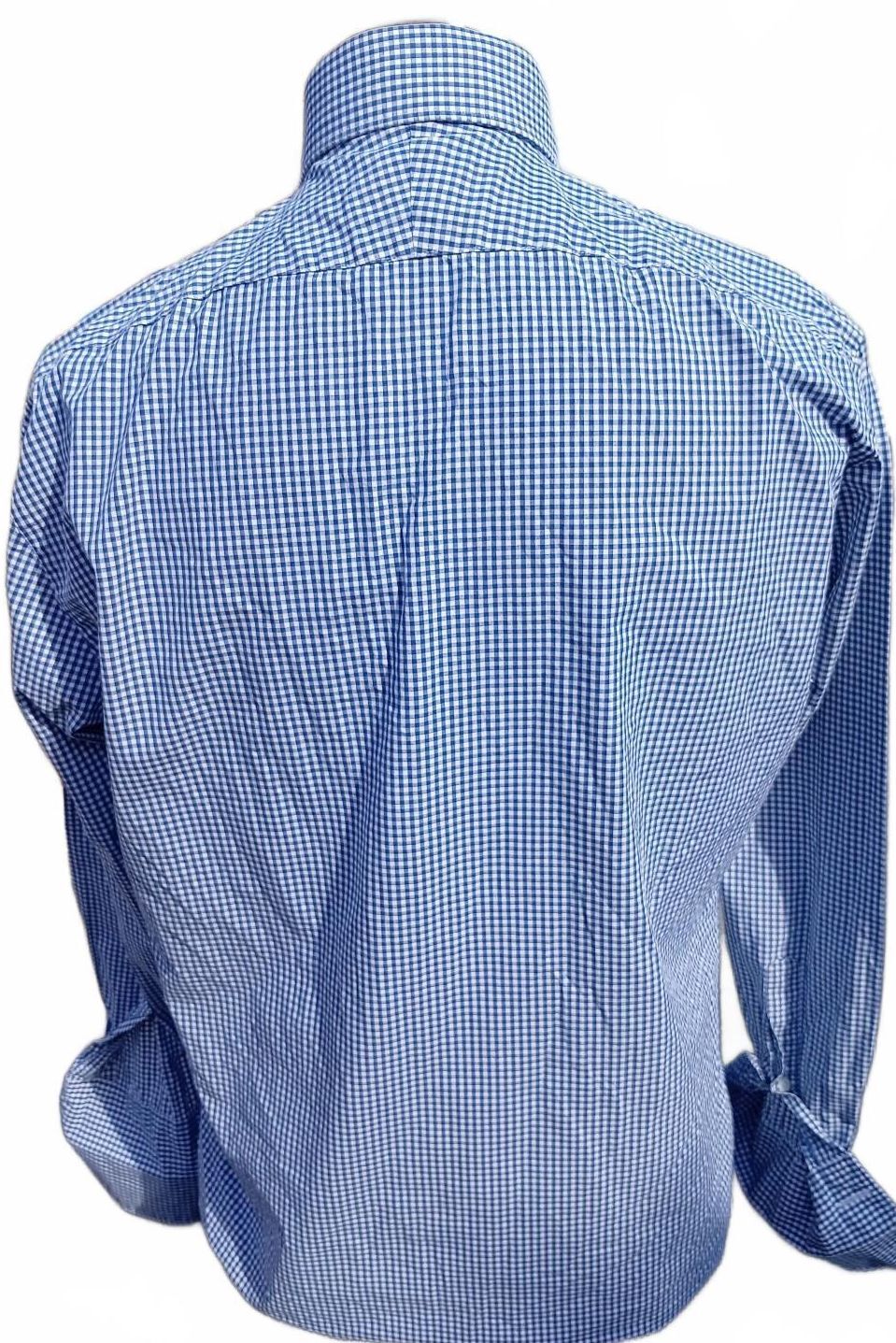 TM Lewin Fitted Dress Shirt 17 34.5 Blue White Gingham Check Cotton 23 P2P VGC