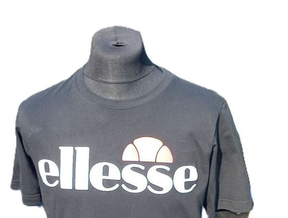 Ellesse Black Logo Print T-Shirt - Large - 22" P2P