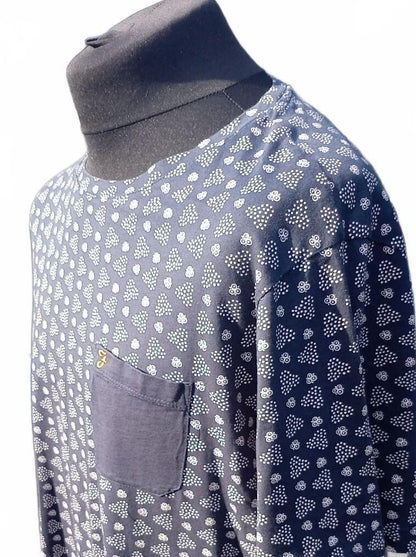 Men's Navy Blue Patterned Farah T-Shirt with Chest Pocket - XL 23" P2P