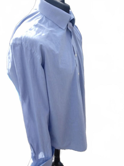 Moss Esq Regular Fit Shirt 17.5 Neck 24 P2P Blue Gingham Cuff-Link Spotless