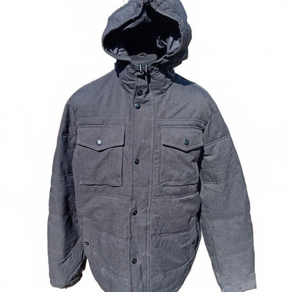Vintage Dockers Mens Hooded Winter Grey Herringbone Padded Parka Coat XL 25" P2P