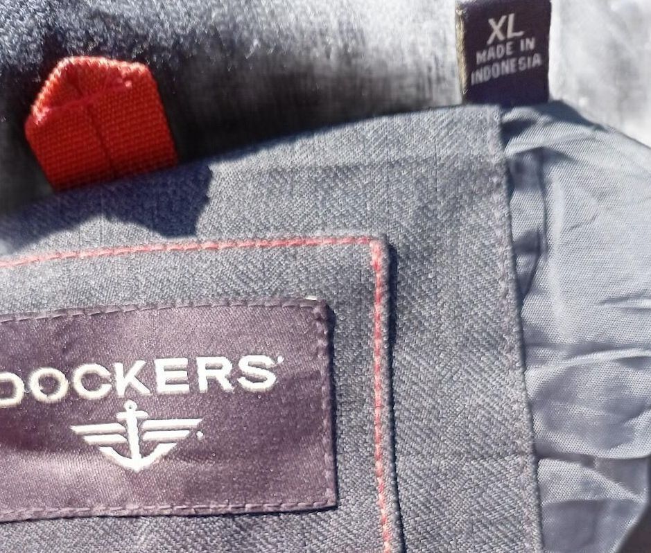 Vintage Dockers Mens Hooded Winter Grey Herringbone Padded Parka Coat XL 25" P2P