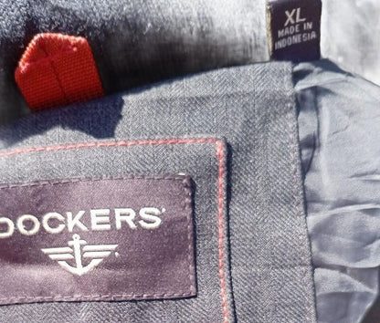 Vintage Dockers Mens Hooded Winter Grey Herringbone Padded Parka Coat XL 25" P2P