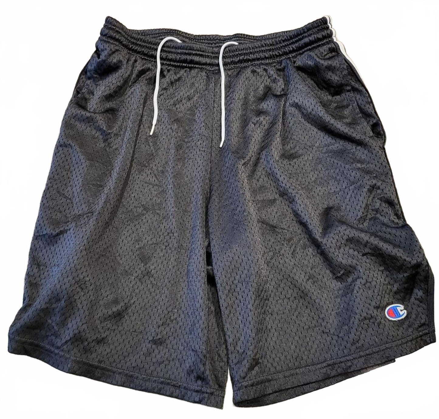 Champion Black Mesh Athletic Shorts with Side Stripes - Medium