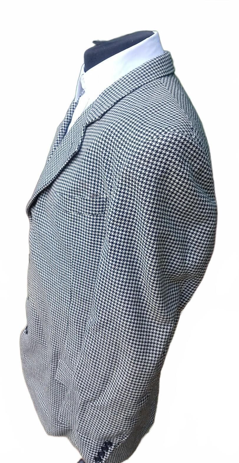 Vintage 1970s Men's Black White Houndstooth Wool Blazer Sport Coat XL 44L USA