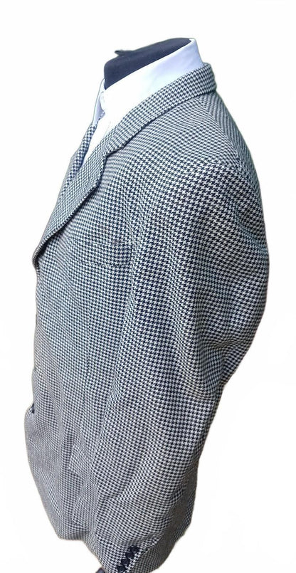 Vintage 1970s Men's Black White Houndstooth Wool Blazer Sport Coat XL 44L USA