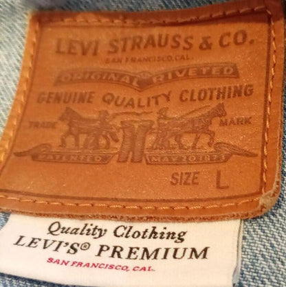 Levi's Premium Women's Ex-Boyfriend Trucker Denim Jacket L Large Blue 20" P2P