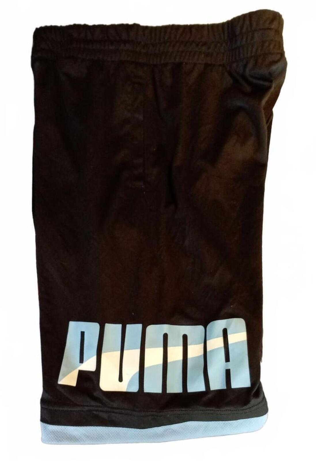Puma Black Sports Shorts with Light Blue Trim - Medium