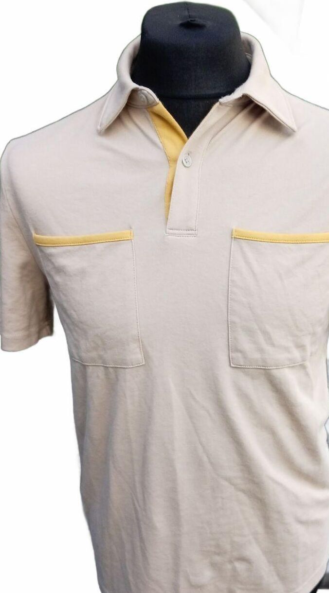 DKNY Polo Shirt – Beige with Yellow Trim – Size S – Smart Casual – Preloved