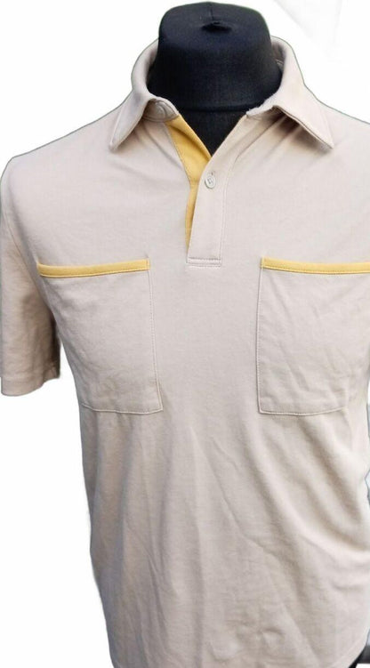 DKNY Polo Shirt – Beige with Yellow Trim – Size S – Smart Casual – Preloved