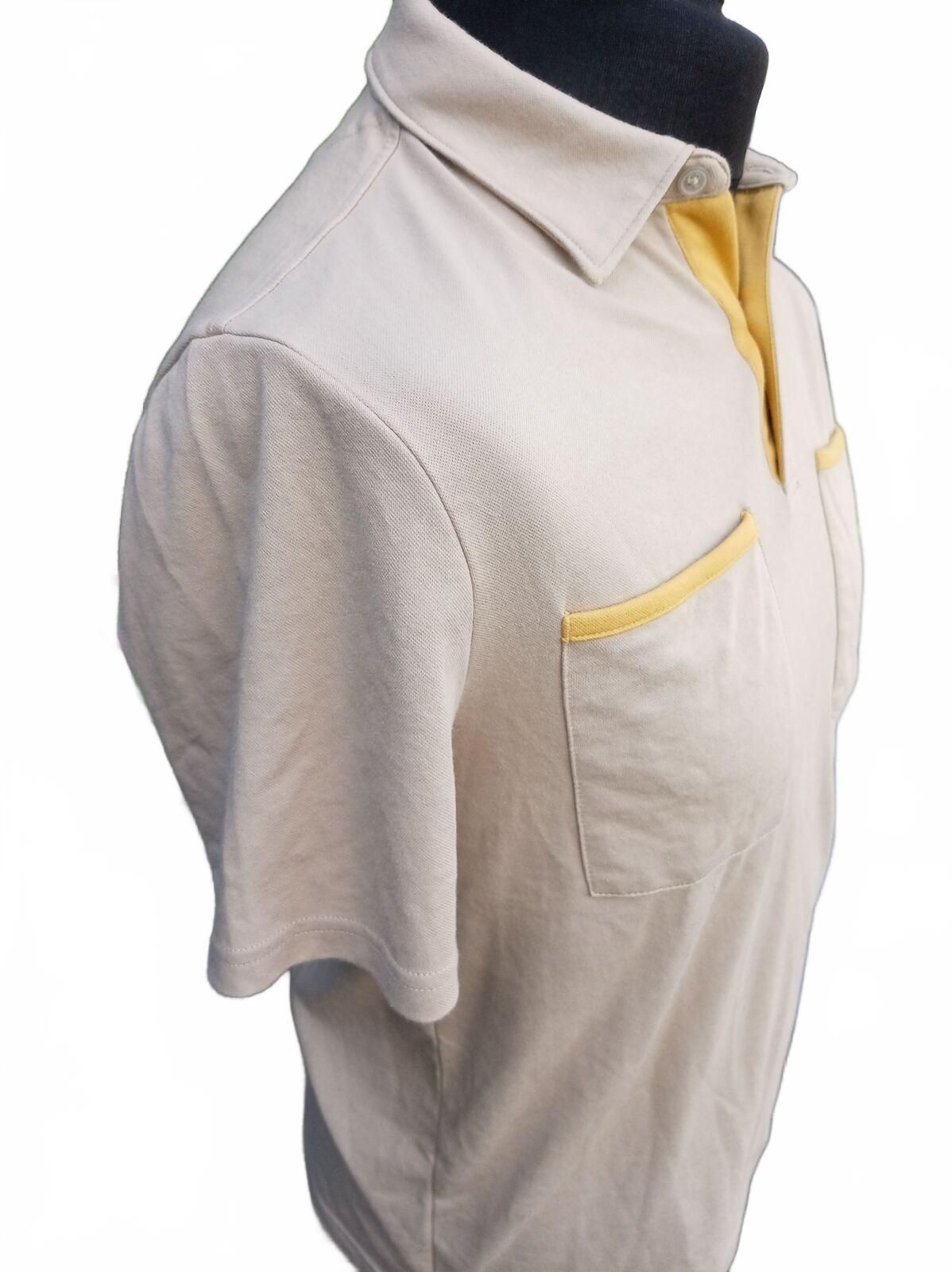 DKNY Polo Shirt – Beige with Yellow Trim – Size S – Smart Casual – Preloved