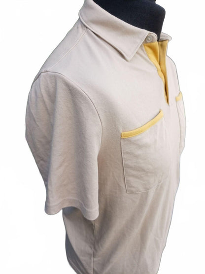 DKNY Polo Shirt – Beige with Yellow Trim – Size S – Smart Casual – Preloved
