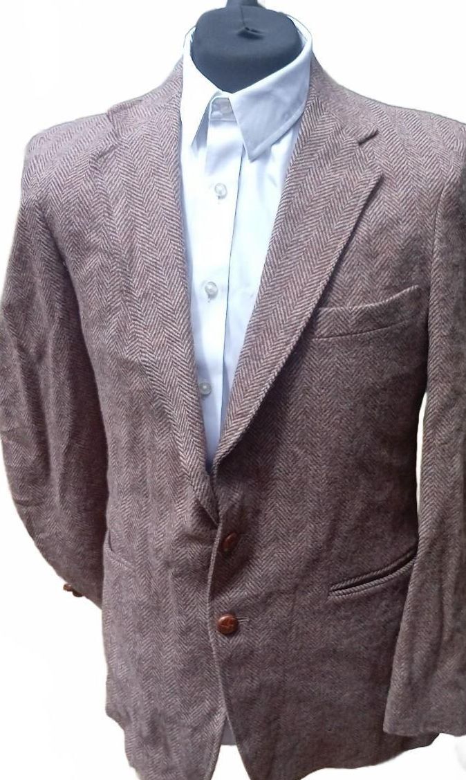 Vintage Levis Tailored Classics Tweed Blazer Jacket Brown Herringbone UK 40L 42R