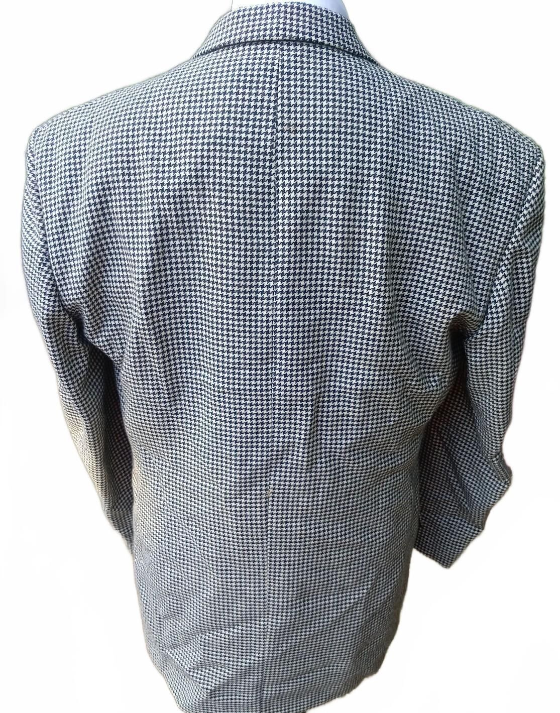 Vintage 1970s Men's Black White Houndstooth Wool Blazer Sport Coat XL 44L USA