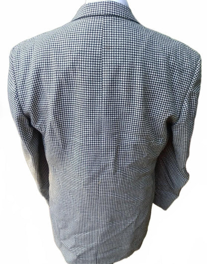Vintage 1970s Men's Black White Houndstooth Wool Blazer Sport Coat XL 44L USA