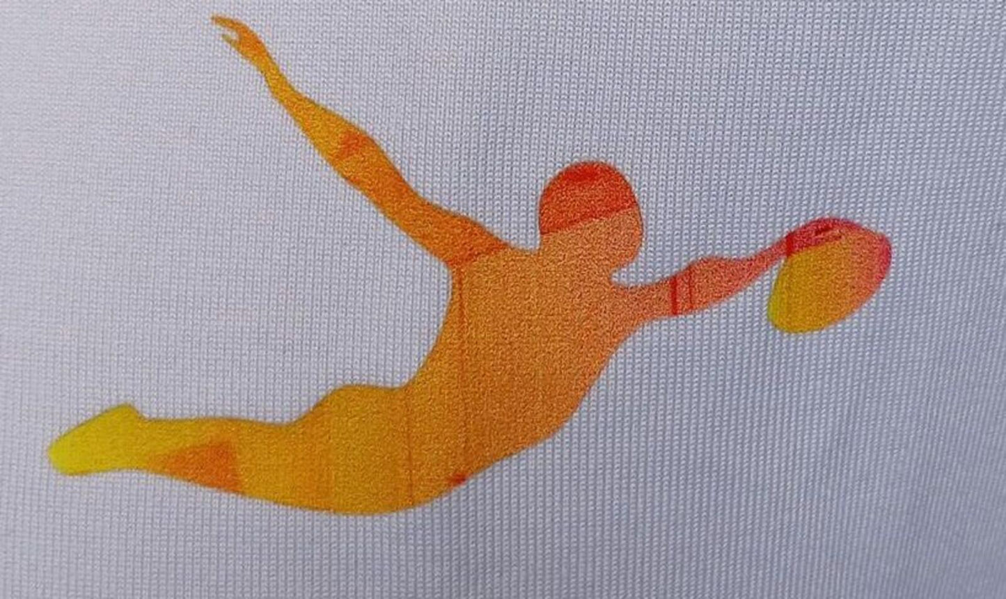 White Sports T-Shirt with Yellow Diving Kratos Rugby Logo - Large