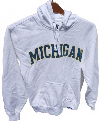 White Michigan Hoodie Sweatshirt with Front Pocket - XS - 19" P2P