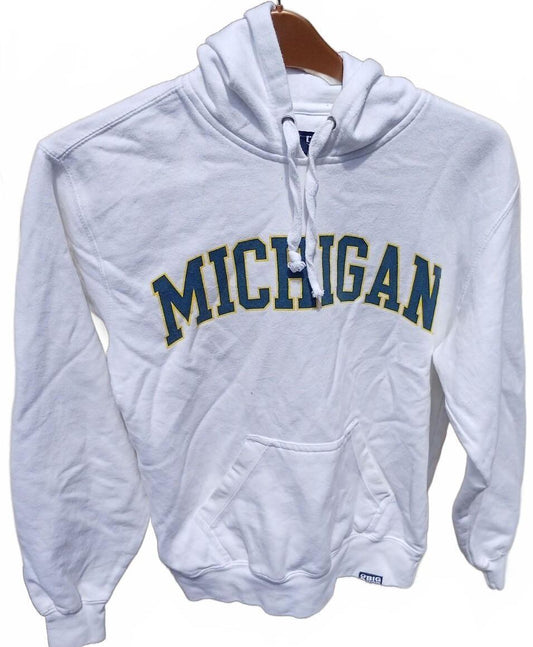White Michigan Hoodie Sweatshirt with Front Pocket - XS - 19" P2P
