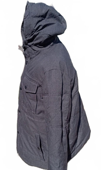 Vintage Dockers Mens Hooded Winter Grey Herringbone Padded Parka Coat XL 25" P2P
