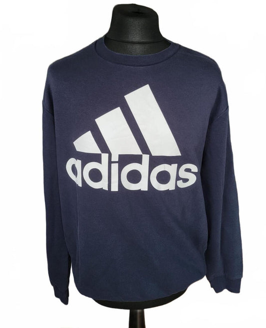 Adidas Navy Blue Crewneck Sweatshirt with Large Logo - Size Large