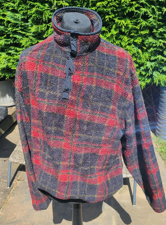 Vintage 90s LL Bean Sherpa Fleece Pullover XL Red Plaid Tartan Snap T Gorpcore