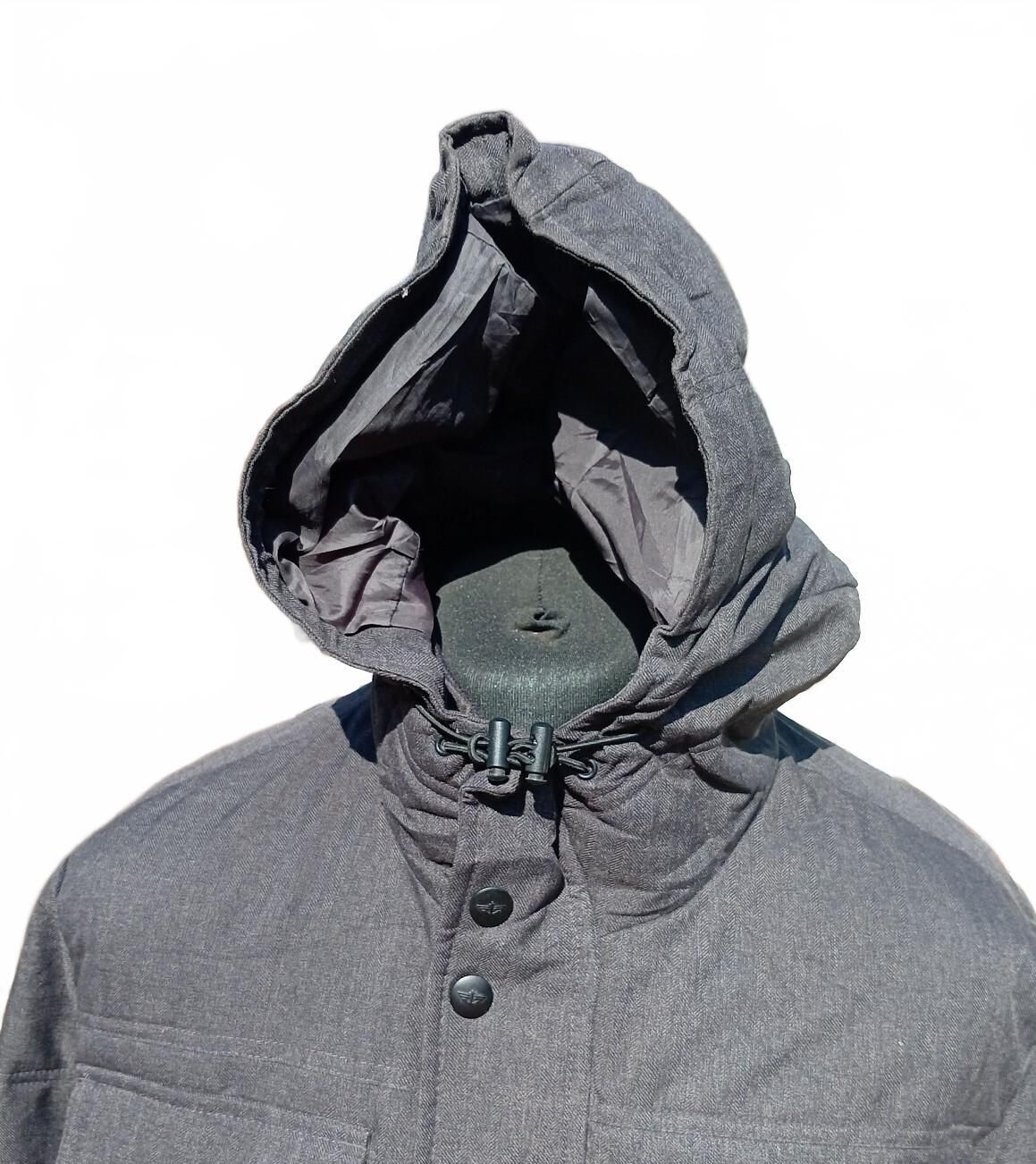 Vintage Dockers Mens Hooded Winter Grey Herringbone Padded Parka Coat XL 25" P2P