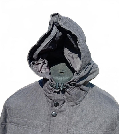 Vintage Dockers Mens Hooded Winter Grey Herringbone Padded Parka Coat XL 25" P2P