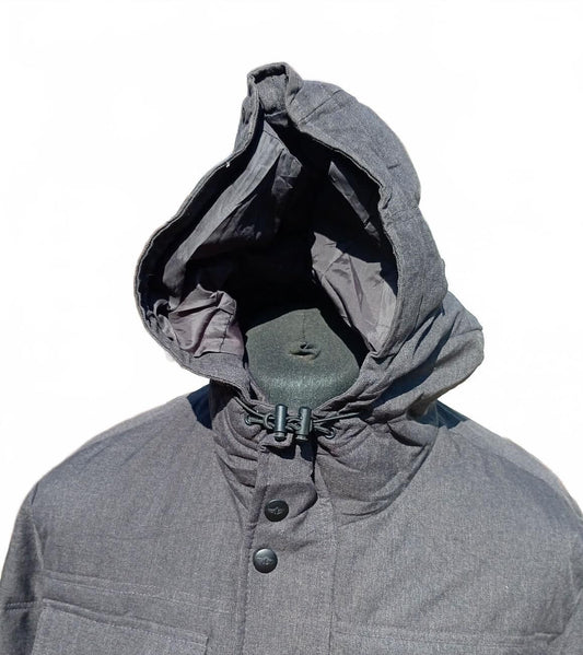 Vintage Dockers Mens Hooded Winter Grey Herringbone Padded Parka Coat XL 25" P2P