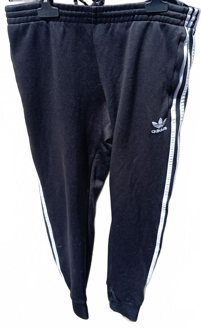Adidas Black Track Pants with White Stripes and Logo Medium