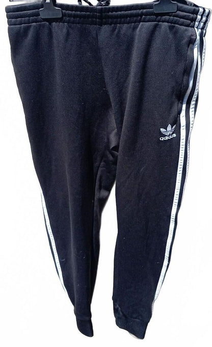 Adidas Black Track Pants with White Stripes and Logo Medium