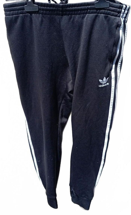 Adidas Black Track Pants with White Stripes and Logo Medium