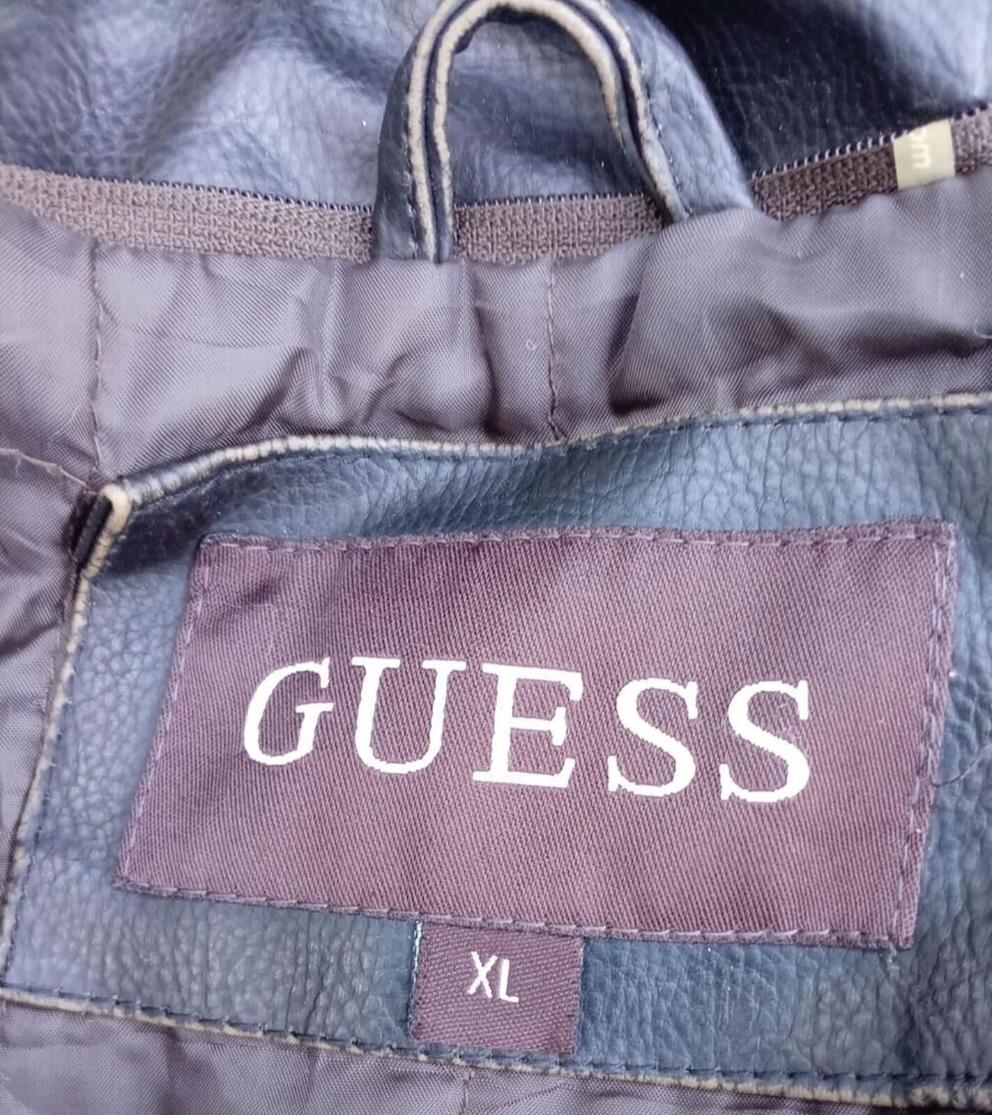 GUESS Men's Faux Leather Moto Jacket Dark Brown Cafe Racer Size XL Extra Large