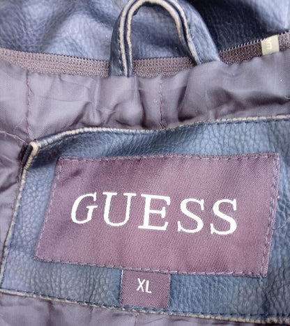 GUESS Men's Faux Leather Moto Jacket Dark Brown Cafe Racer Size XL Extra Large