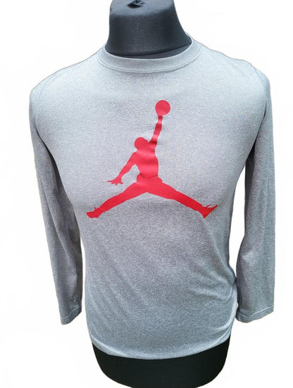Nike Air Jordan Long Sleeve Grey Top Red Jumpman Logo - Size Large