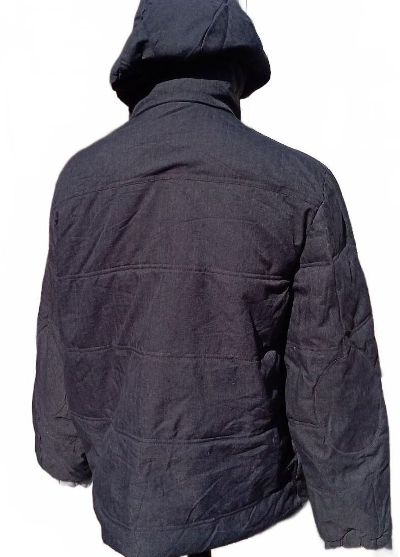 Vintage Dockers Mens Hooded Winter Grey Herringbone Padded Parka Coat XL 25" P2P