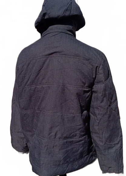 Vintage Dockers Mens Hooded Winter Grey Herringbone Padded Parka Coat XL 25" P2P