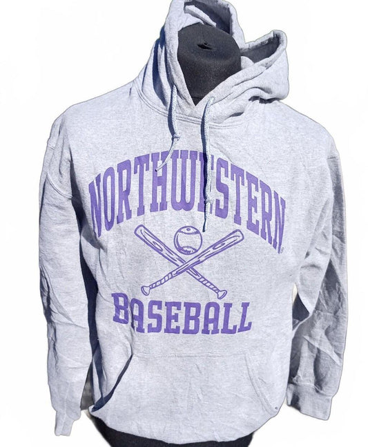 Northwestern Baseball Grey Hoodie Sweatshirt - Medium - 21" P2P