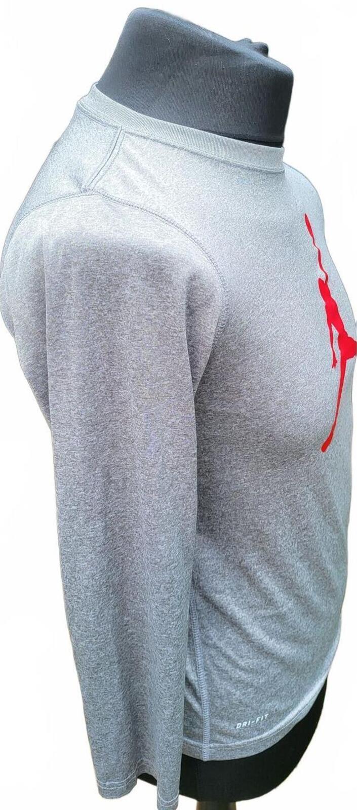 Nike Air Jordan Long Sleeve Grey Top Red Jumpman Logo - Size Large