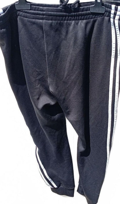 Adidas Black Track Pants with White Stripes and Logo Medium