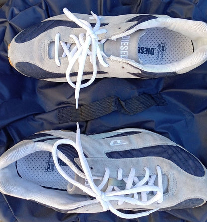 Diesel Libra Mens Trainers Size UK 9 Blue Grey Suede Sneakers With Original Box