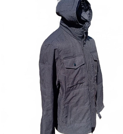 Vintage Dockers Mens Hooded Winter Grey Herringbone Padded Parka Coat XL 25" P2P
